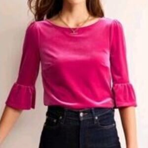 Boden Velvet Ruffle Cuff Top